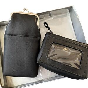 VTG Avon Cigarette Case & Wallet Set Classic Black Faux Leather Orig Box
